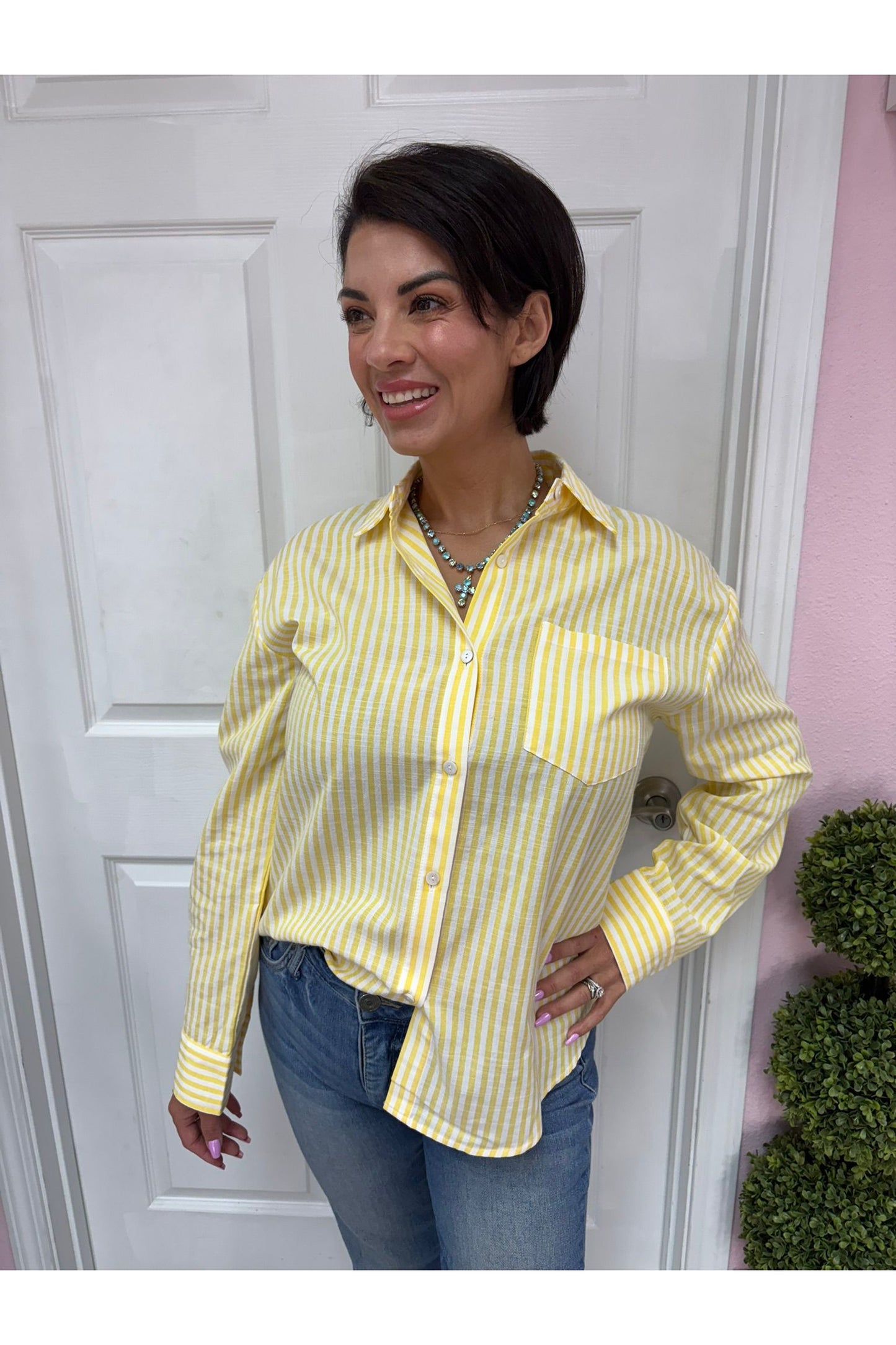 Contrast Stripe Button Down Shirt