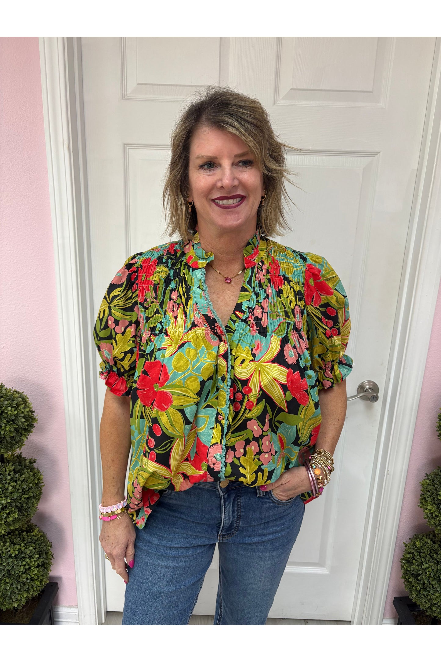 Floral Smocked Detail Top