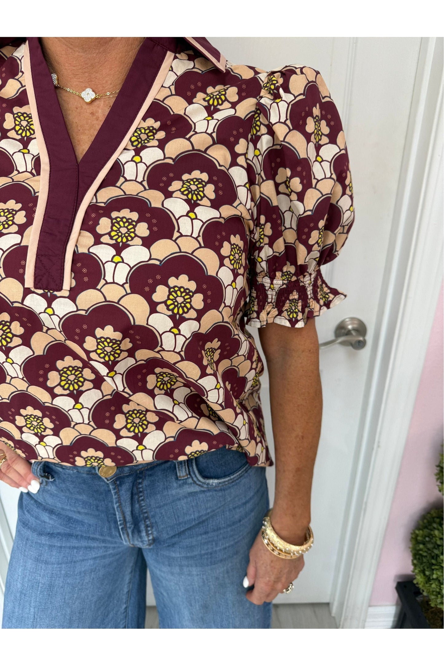 Burgundy Floral-Patterned Blouse