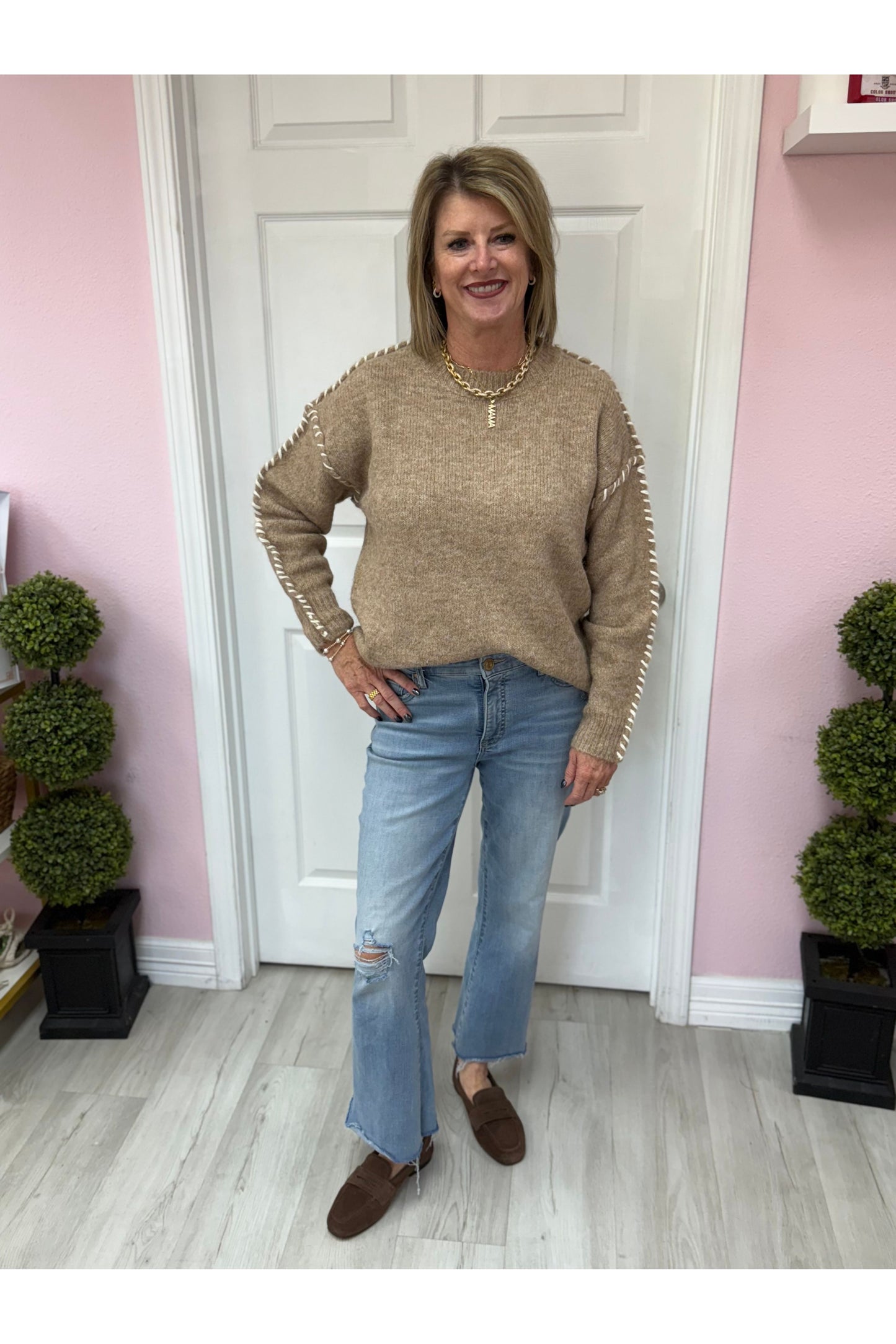 Khaki Stitch Detail Sweater