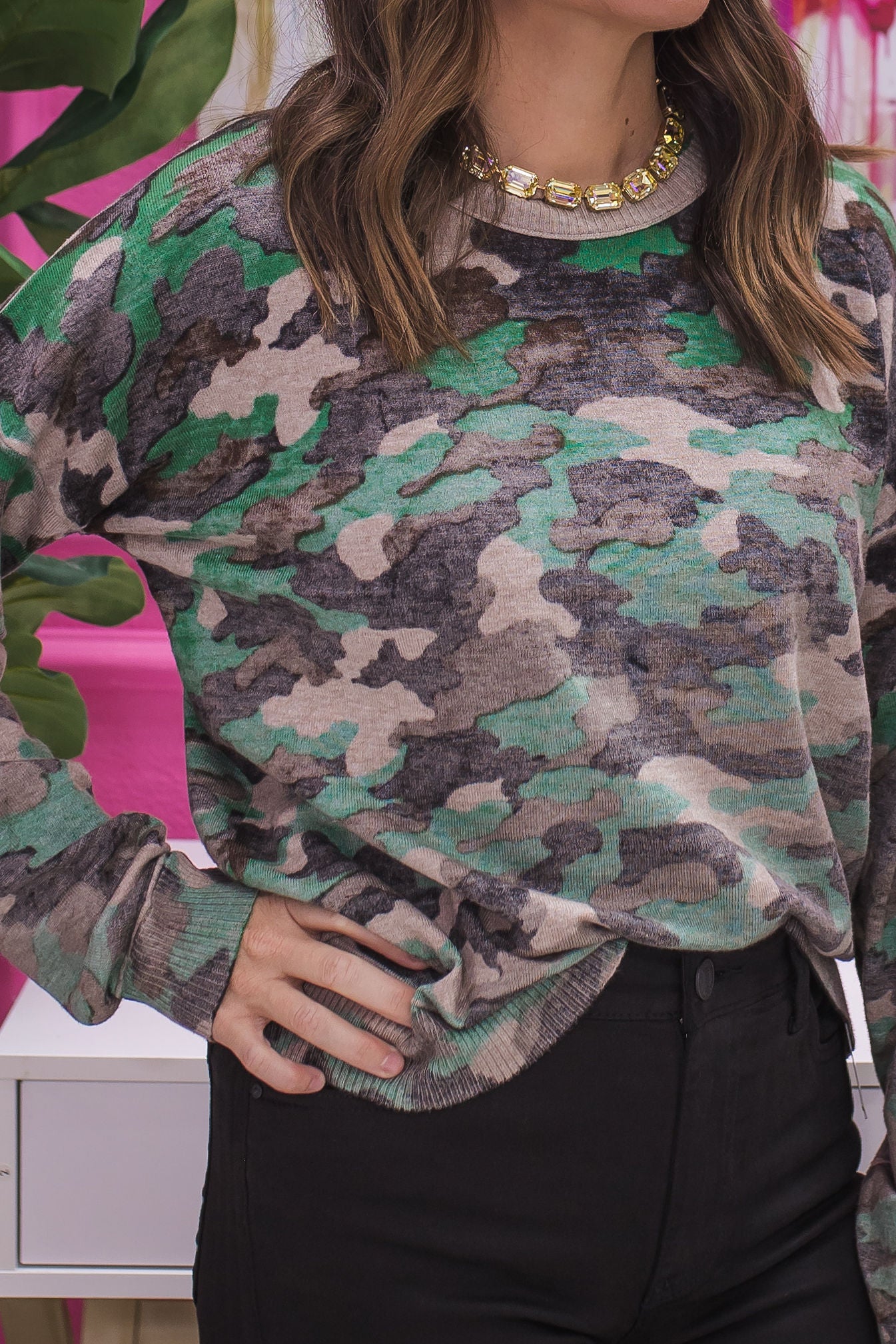 Celia Soft Camo Print Sweater