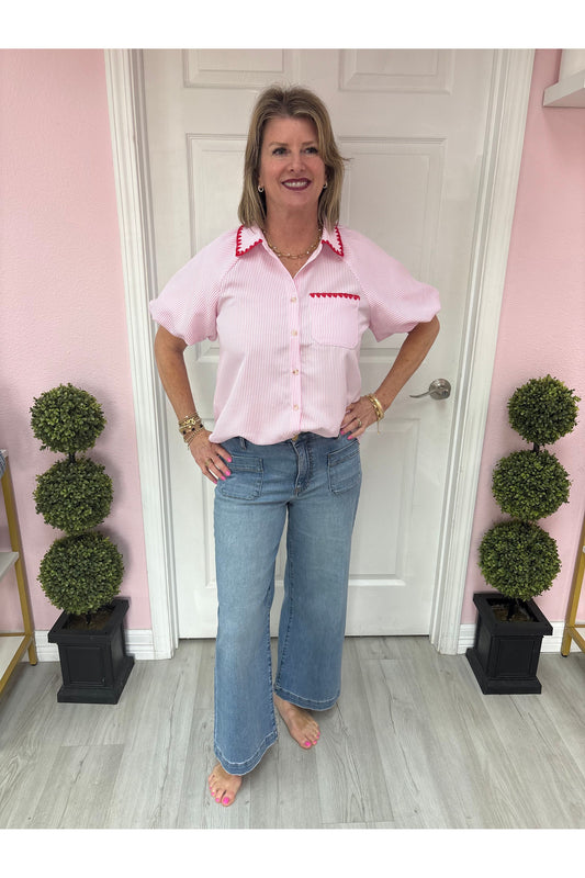 Striped Whip Stitch Blouse