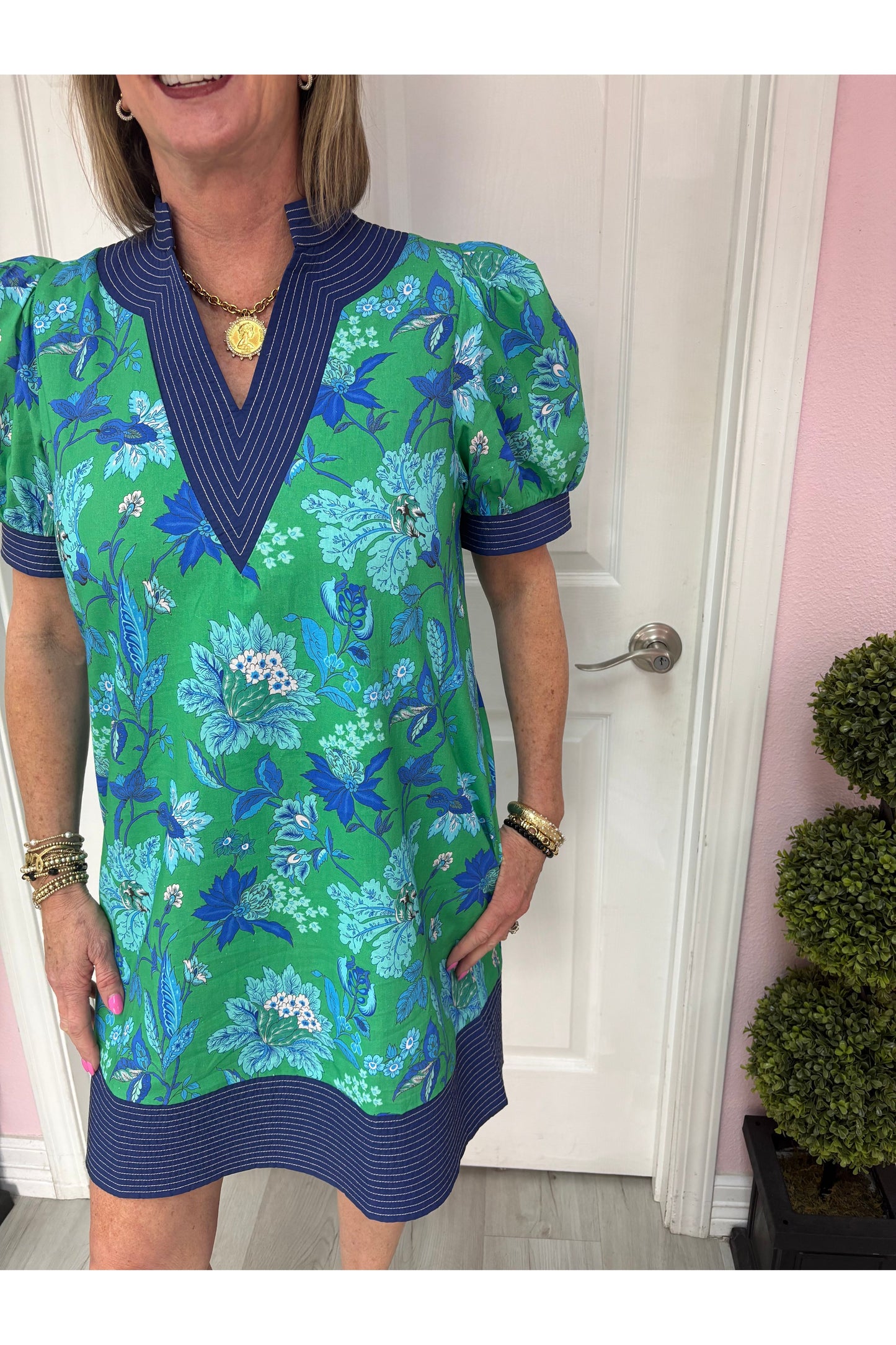 Colby Green & Blue Floral Mini Dress