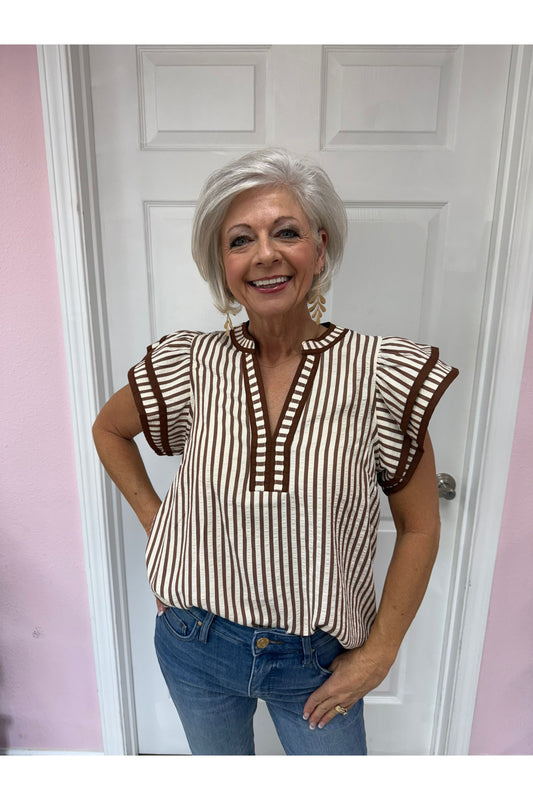 Striped Pattern Split V Blouse