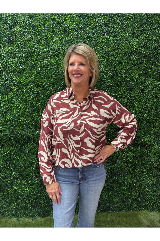 Cherry Patterned Button Up Blouse