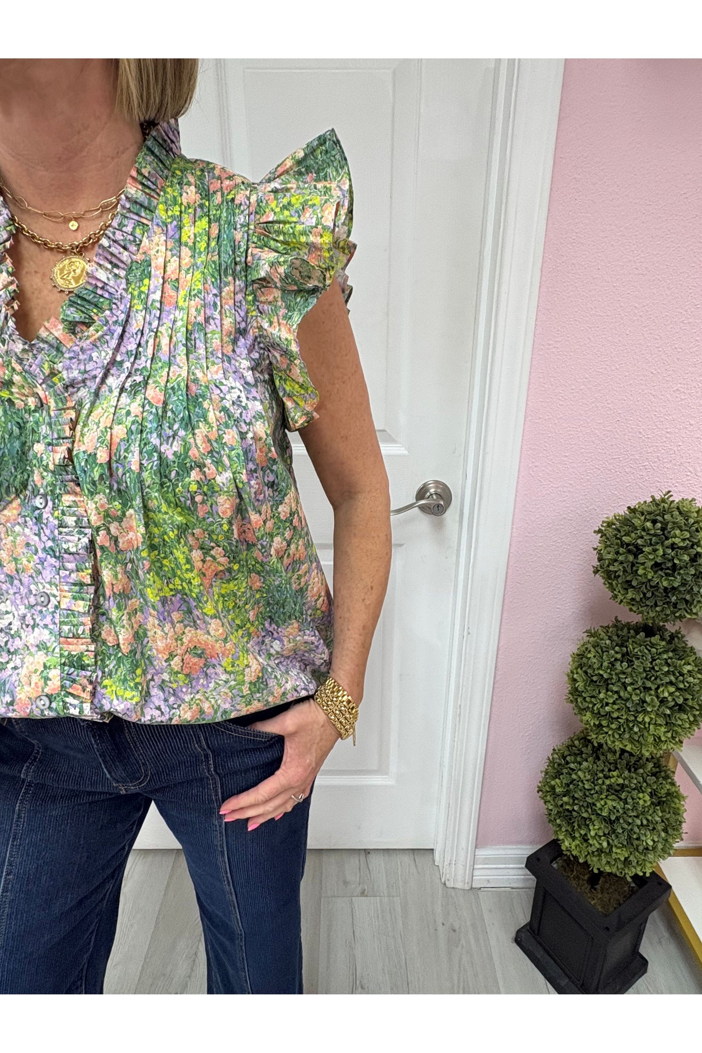 Jemma Floral Ruffle Sleeve Top