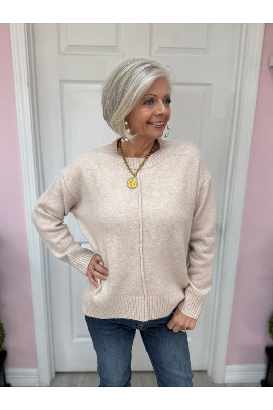 Minimalist Light Pink Ribbed Knit Sweater
