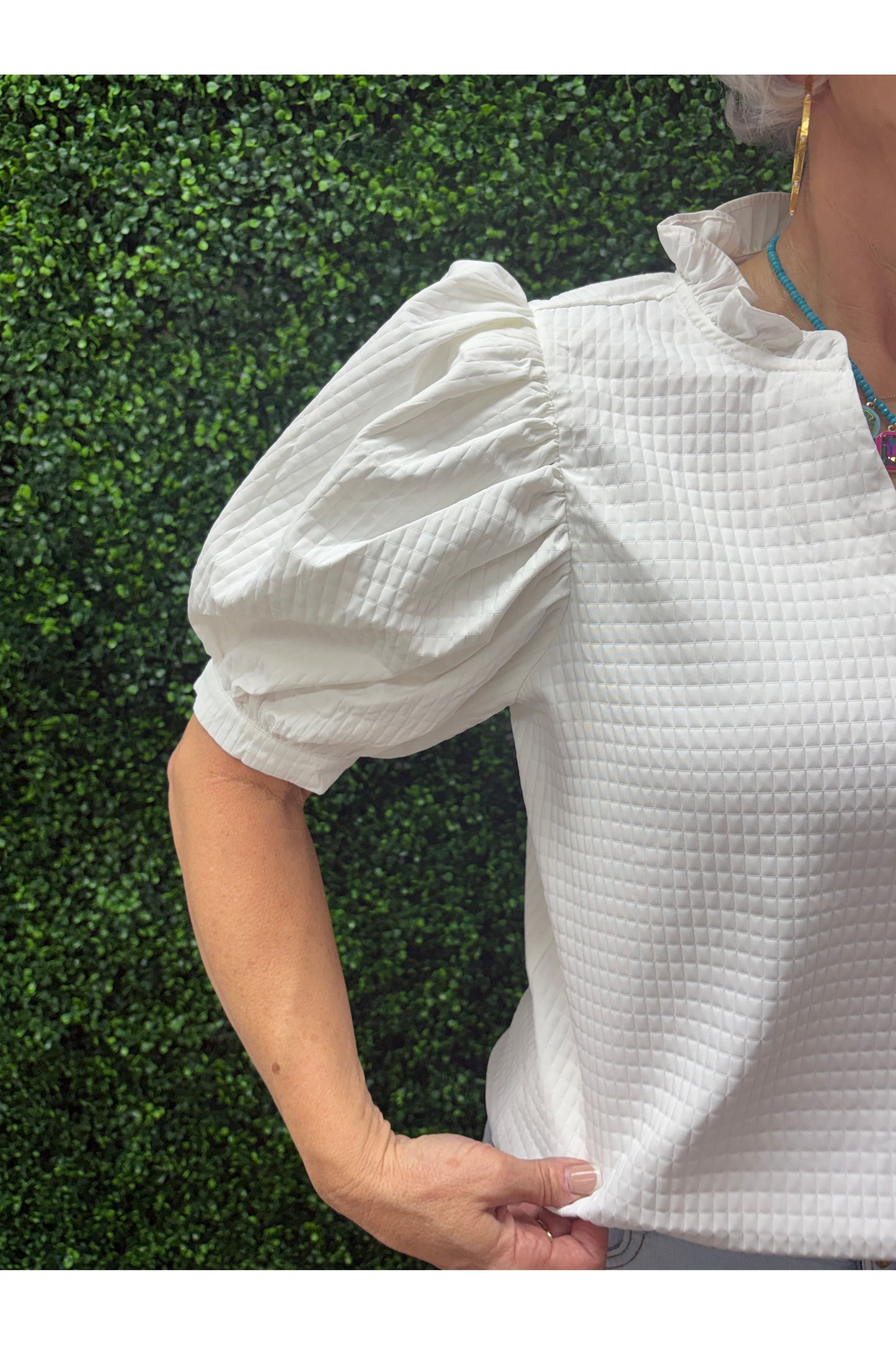 Ruffle V-Neck Puff Sleeve Top
