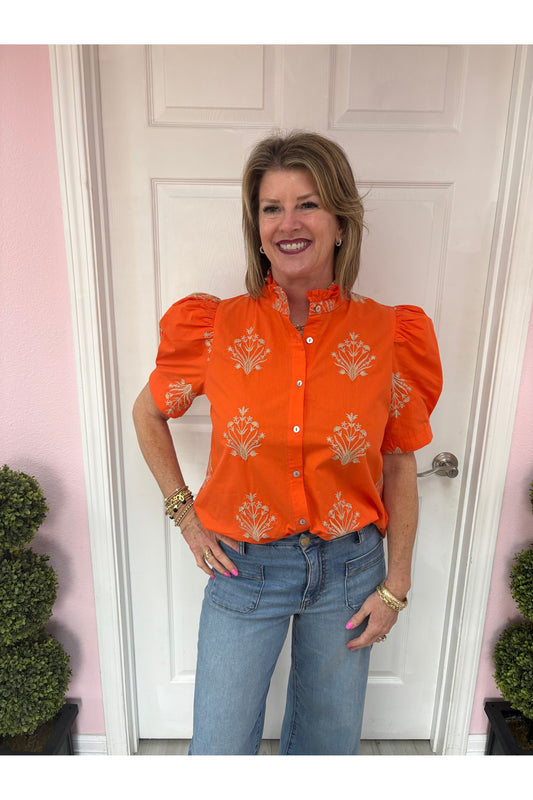 Bouquet Embroidered Button Up Blouse