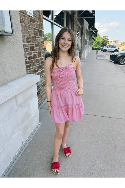 Strapless Smocked Bubble Hem Romper