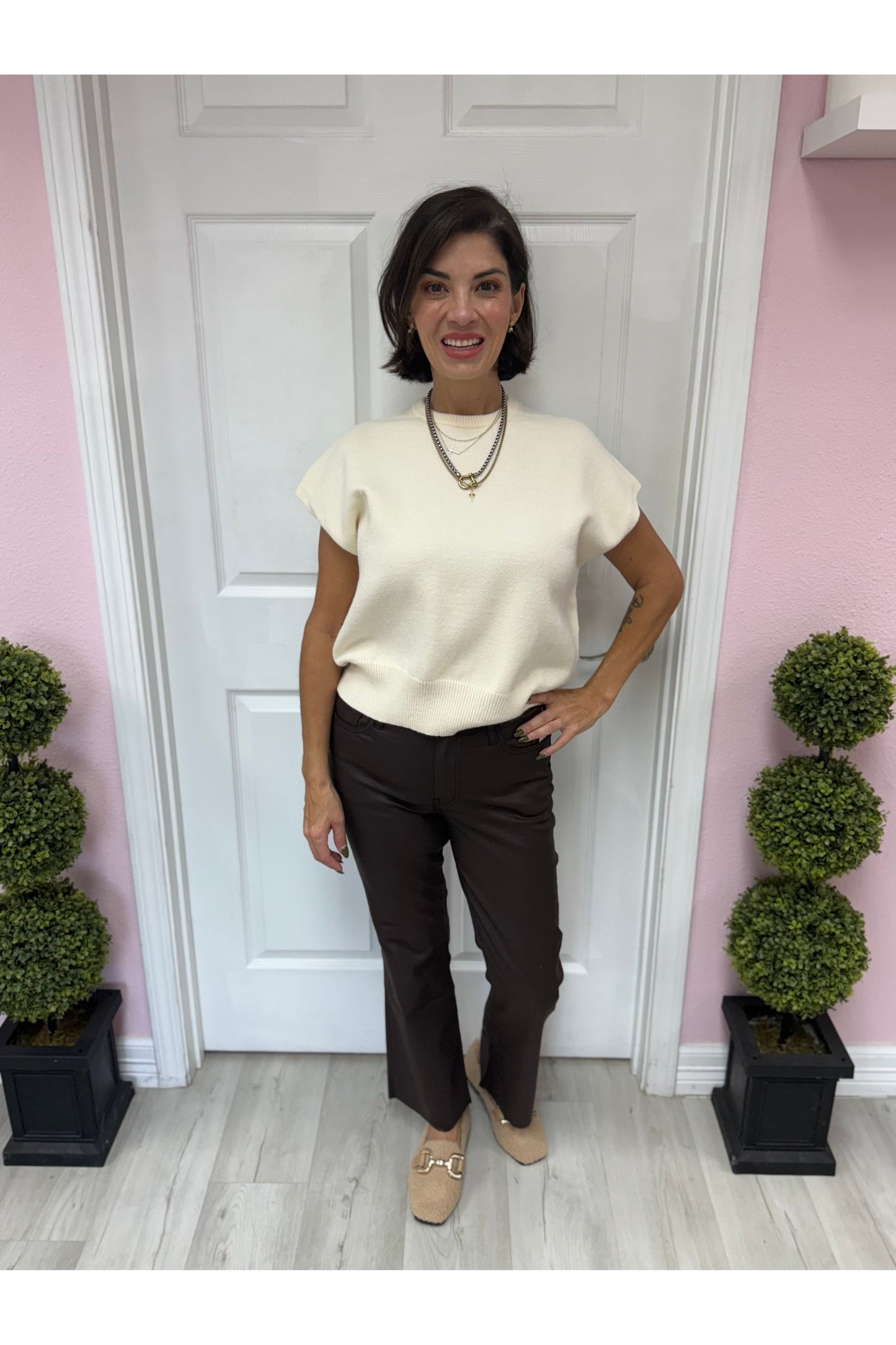 Loose Fit Short Sleeve Sweater