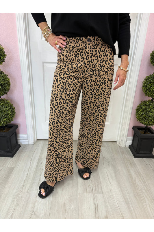 Wide Leg Leopard Print Pants