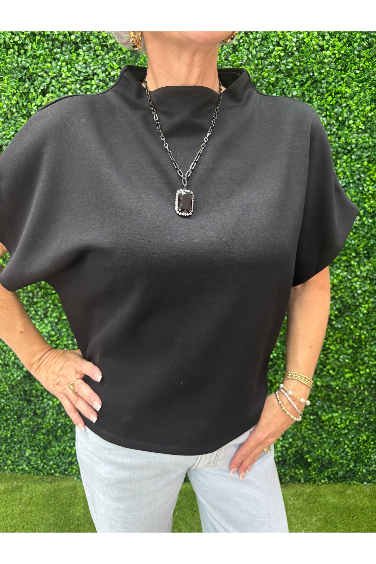 Mock Neck Batwing Sleeve Top