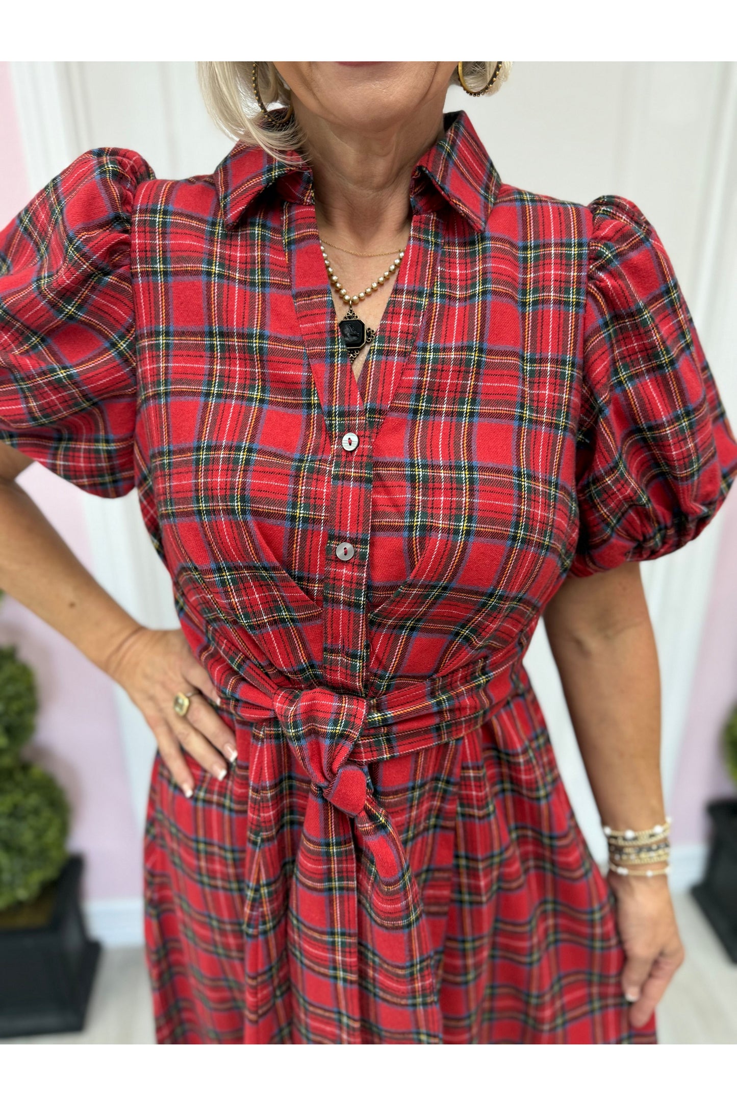 Merry Plaid Midi Dress