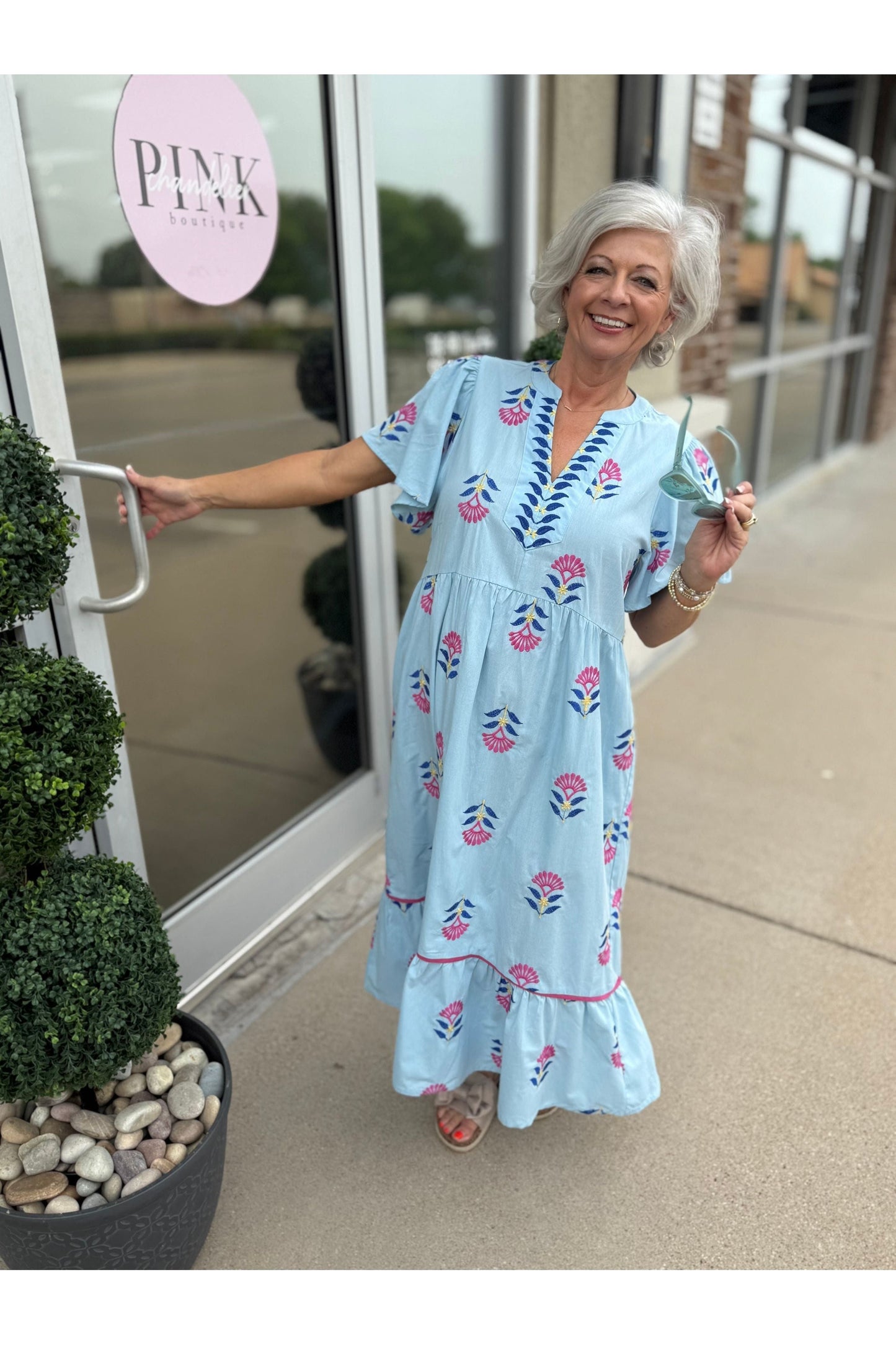 Embroidered Tiered Dress