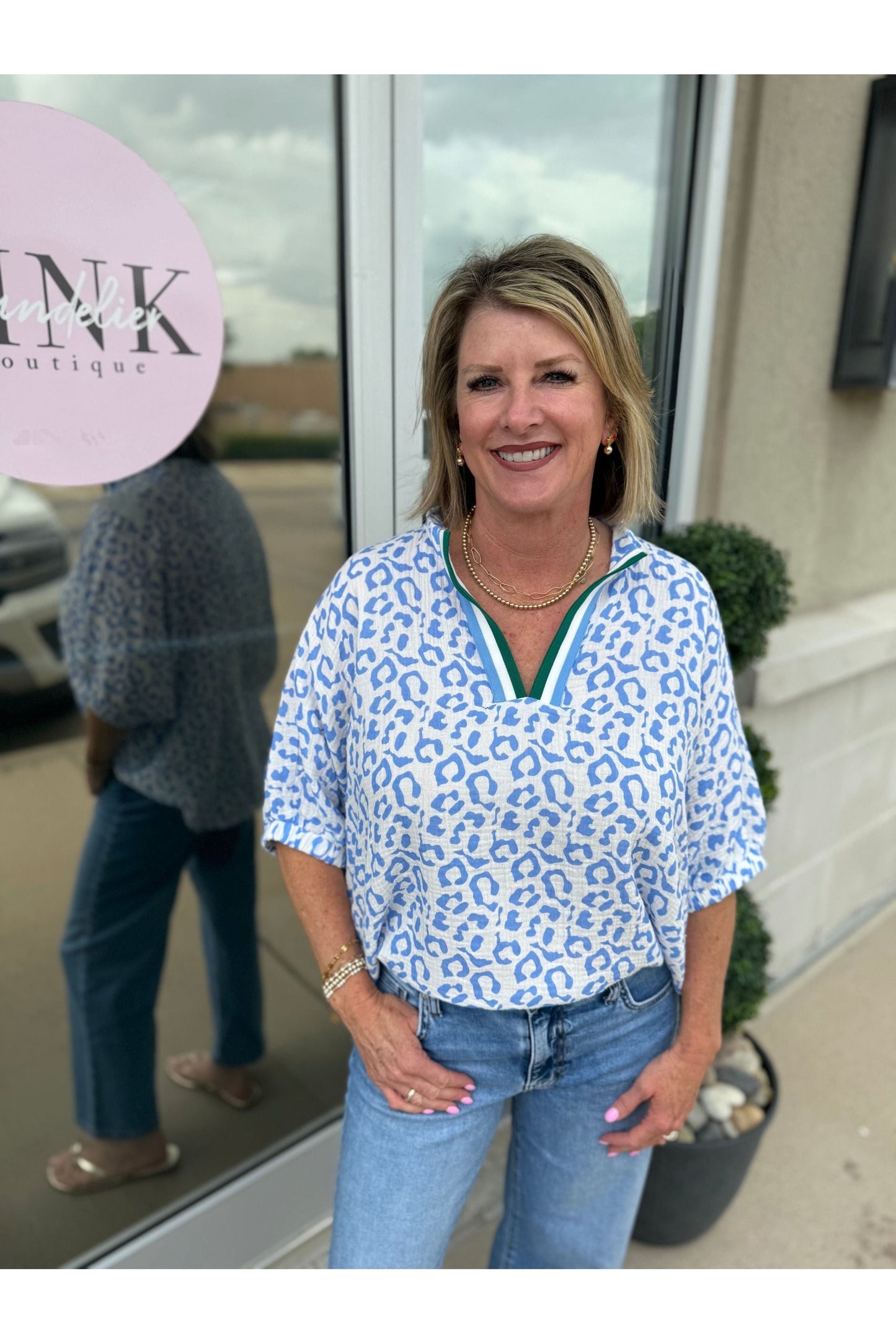 Leopard Print Dolman Sleeve Blouse
