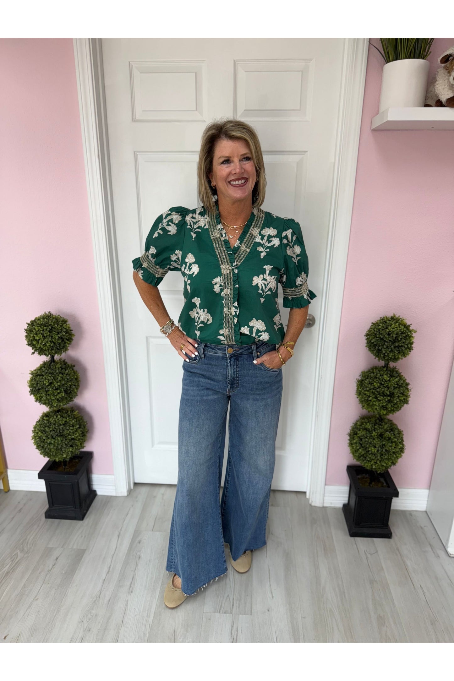 Camden Floral Print Smock Neck Blouse