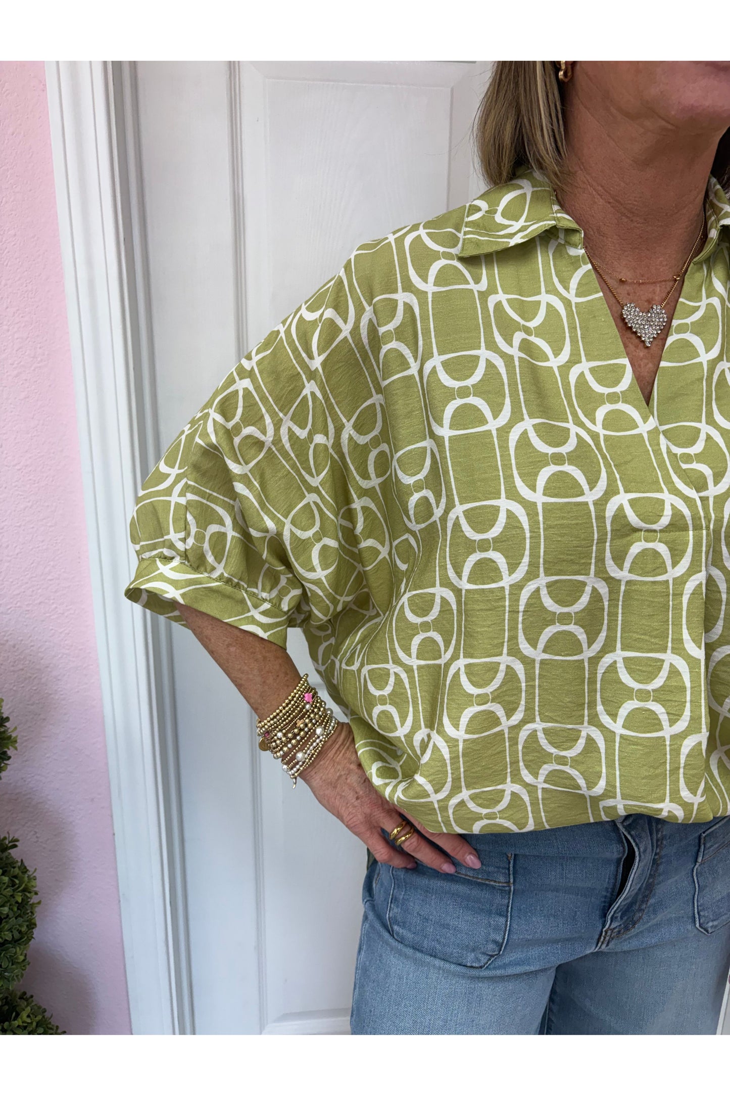 Matcha Geometric Print Blouse