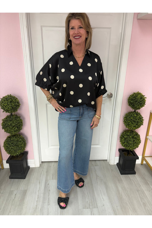 Claire Satin Polka Dot Blouse