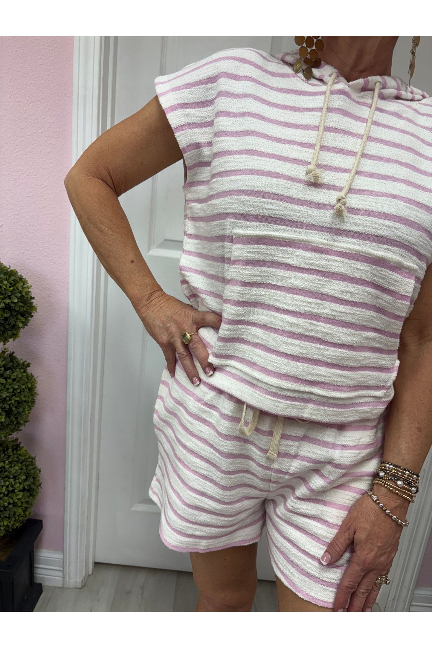 Alexis Pink Striped Breezy Shorts Set