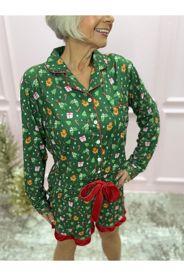 Christmas Candy Cane and Gingerbread PJ Set