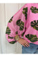 Pink Leaf Print Vneck Blouse