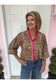 Leopard LS Blouse w/Wavy Trim