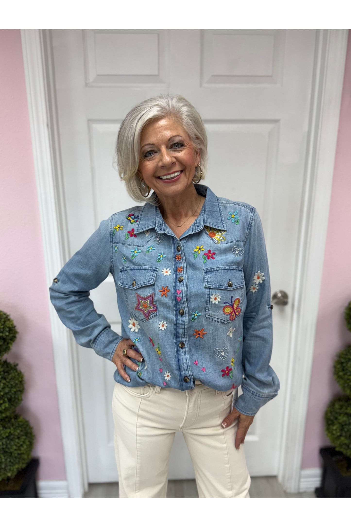 Billy T Sketchbook Embroidered Denim Shirt