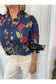 Midnight Ruffle Trim Floral Blouse