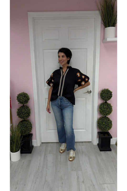 Black Animal Print Sleeve Blouse