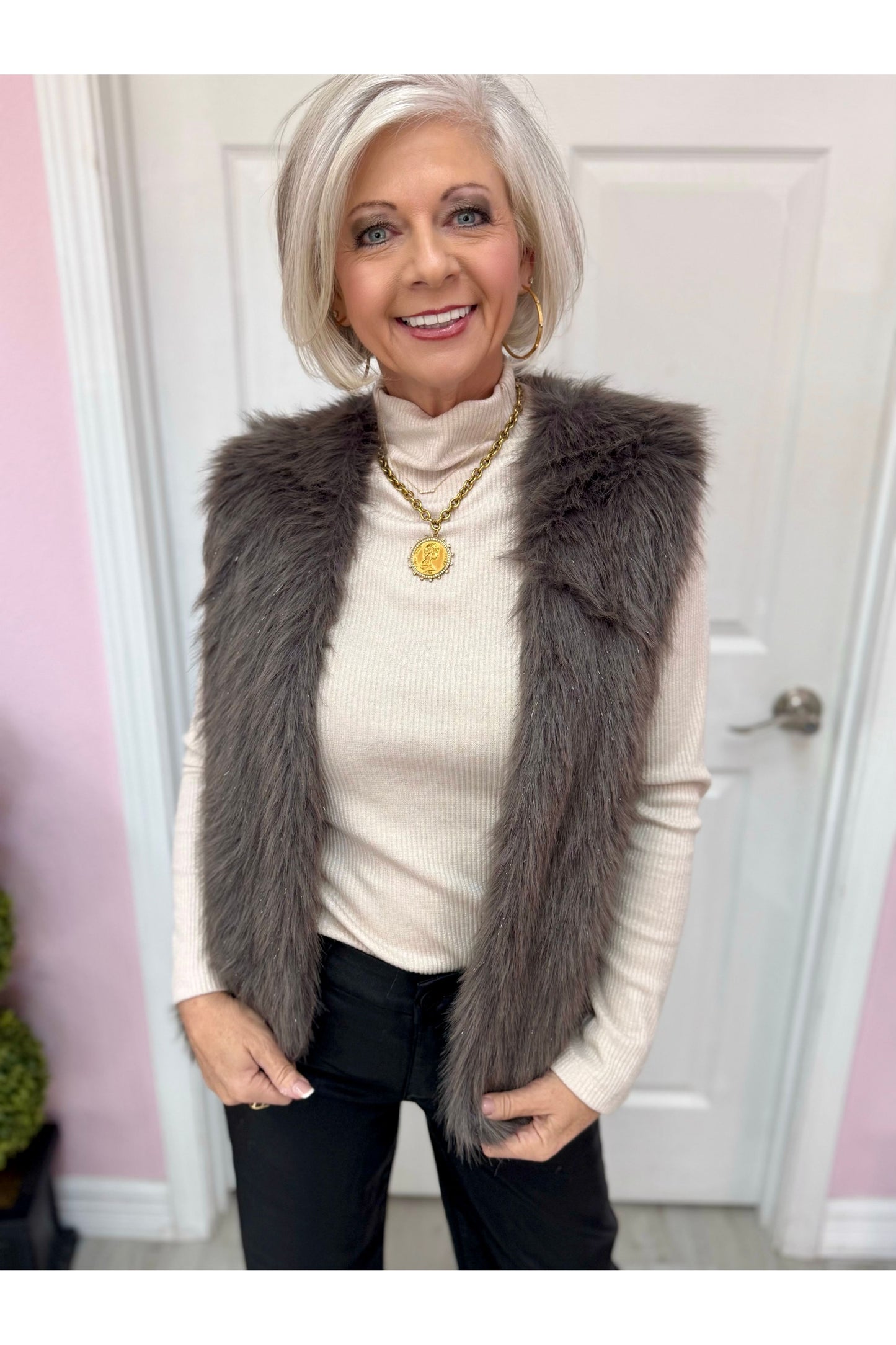 Shimmery Long Sleeve Ribbed Sweater