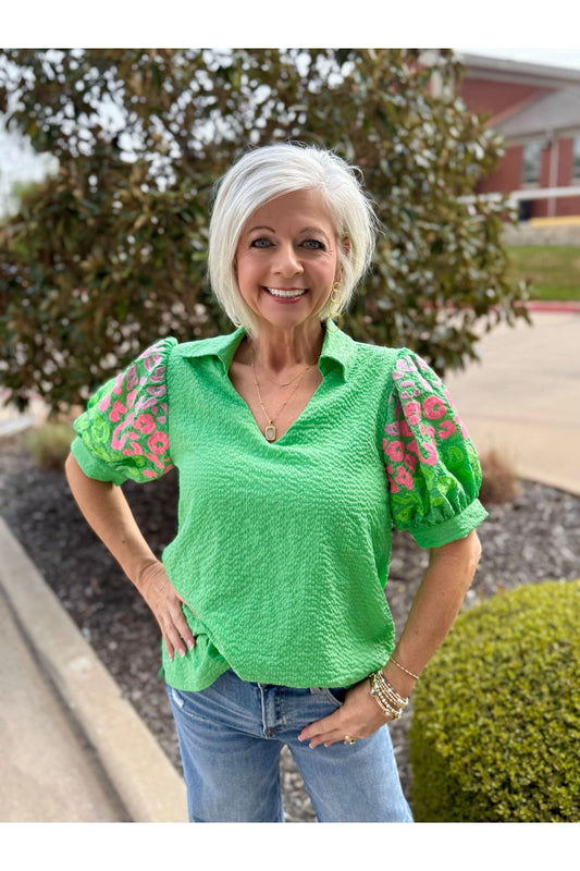 Green Leopard Collared Blouse