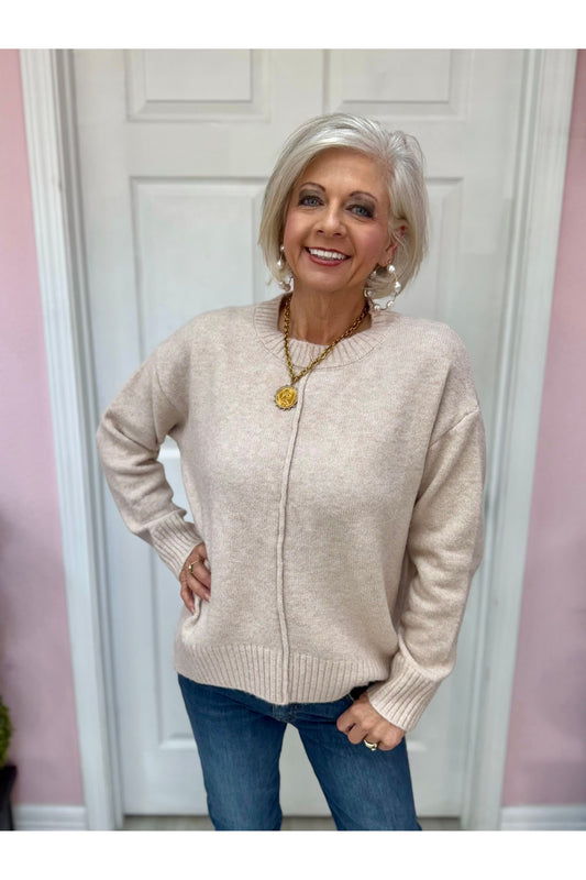 Minimalist Light Pink Ribbed Knit Sweater