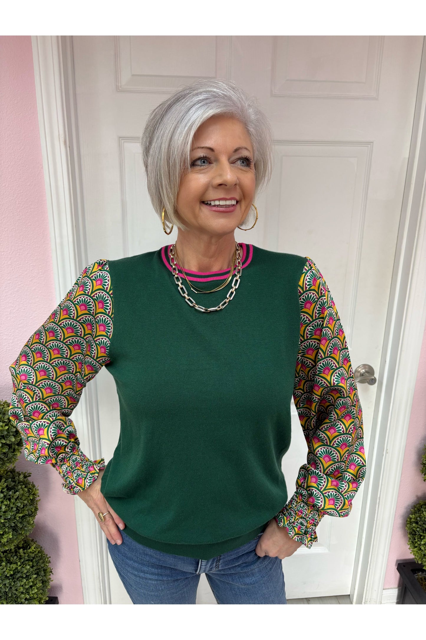 Floral Patchwork Puff Sleeve Sweater