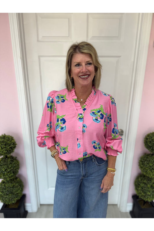 Tamra Pink  L/S Floral Blouse