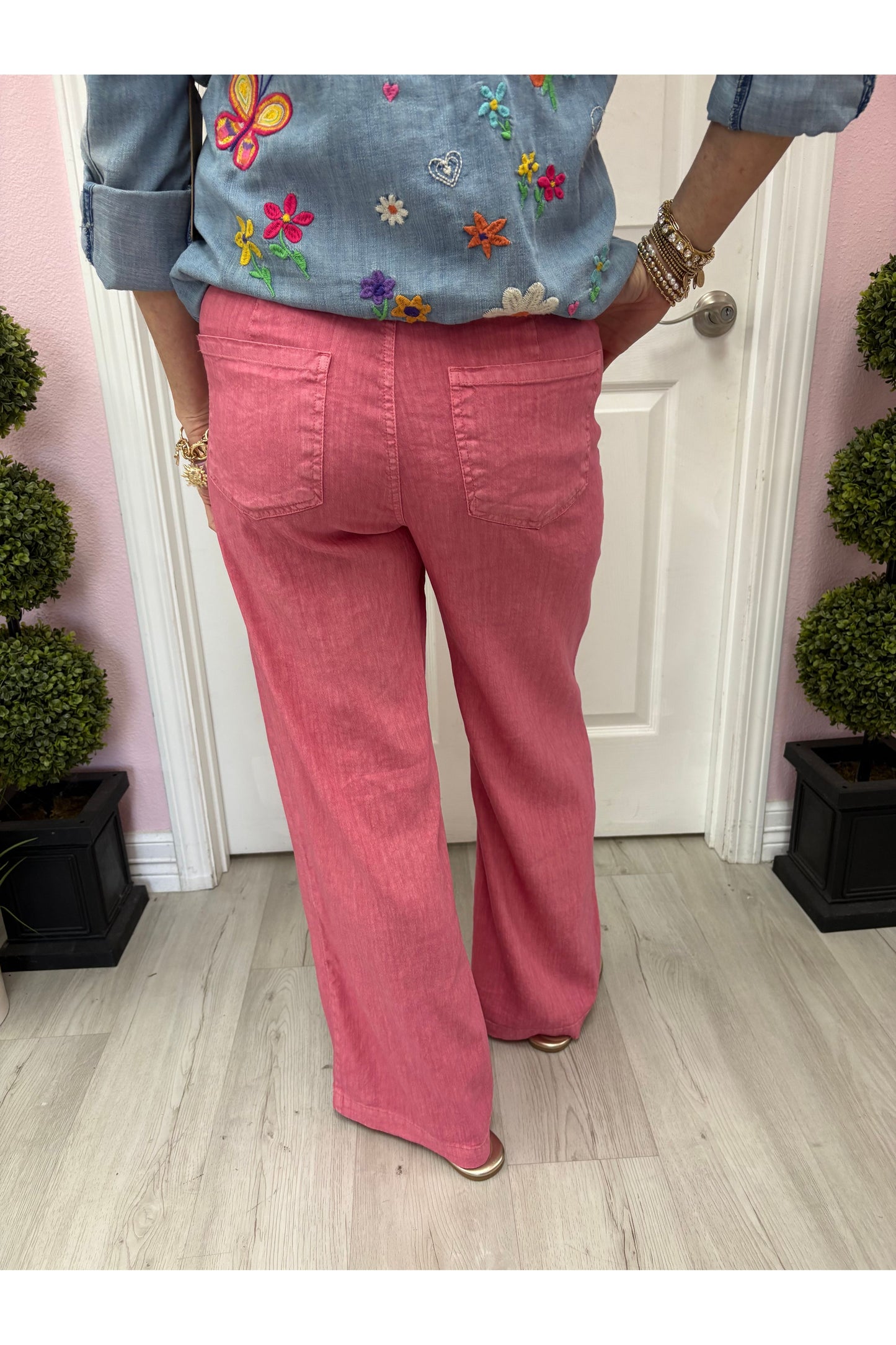 KFK Meg High Rise Wide Leg Linen - Flamingo