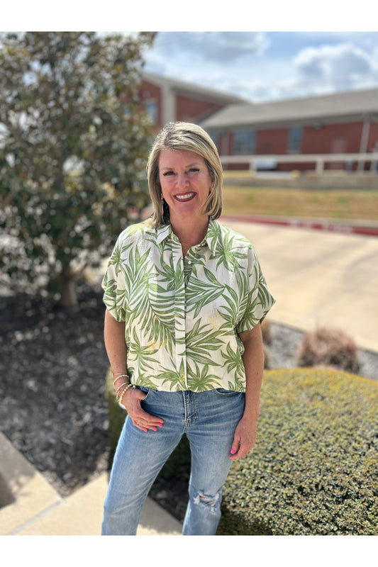 Tropical Print Button Down Top