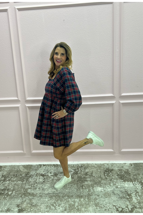 Navy Plaid Flannel Dress