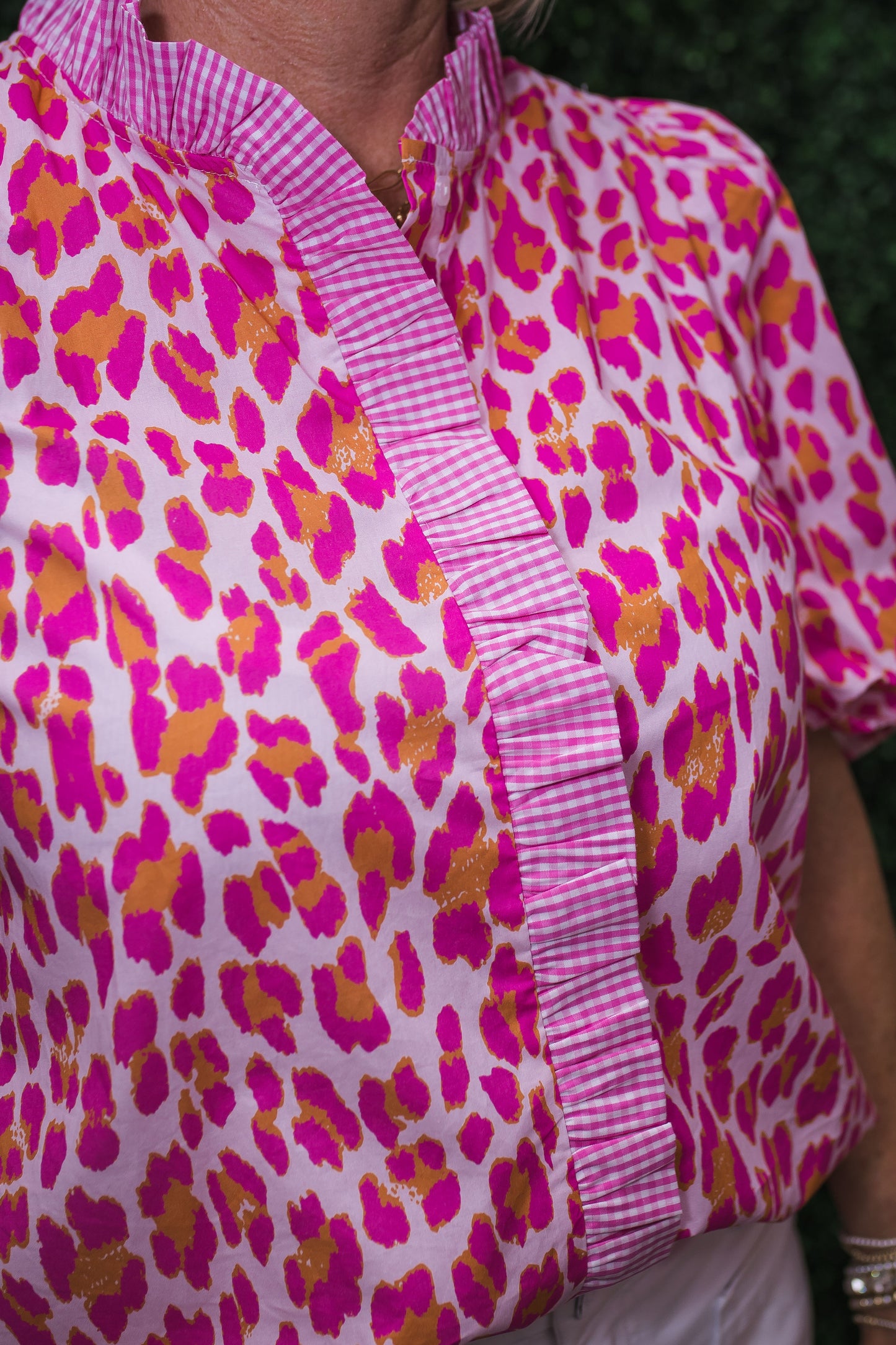 Grace Pink Animal Print w/Gingham Trim
