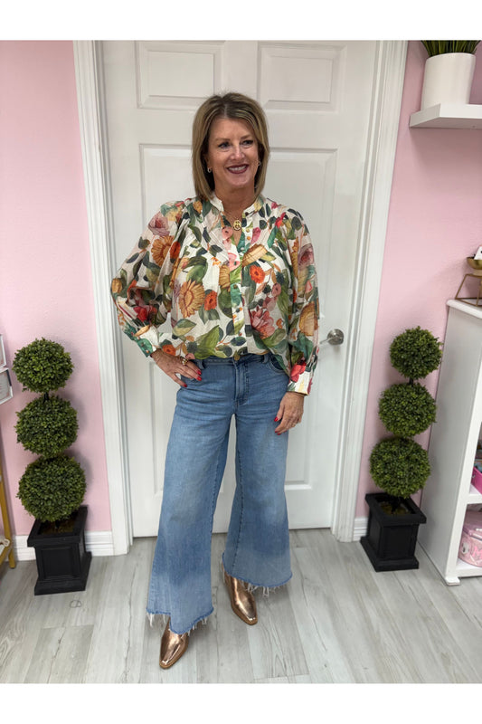 Grace Forest Bloom Button Up Blouse