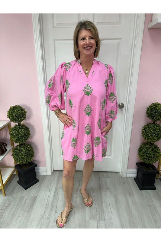 Clara Pink Embroidered Mini Dress