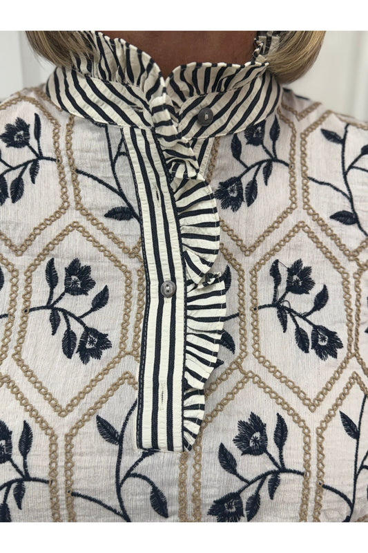 Traci Patterned Contrast Blouse- Pre Order