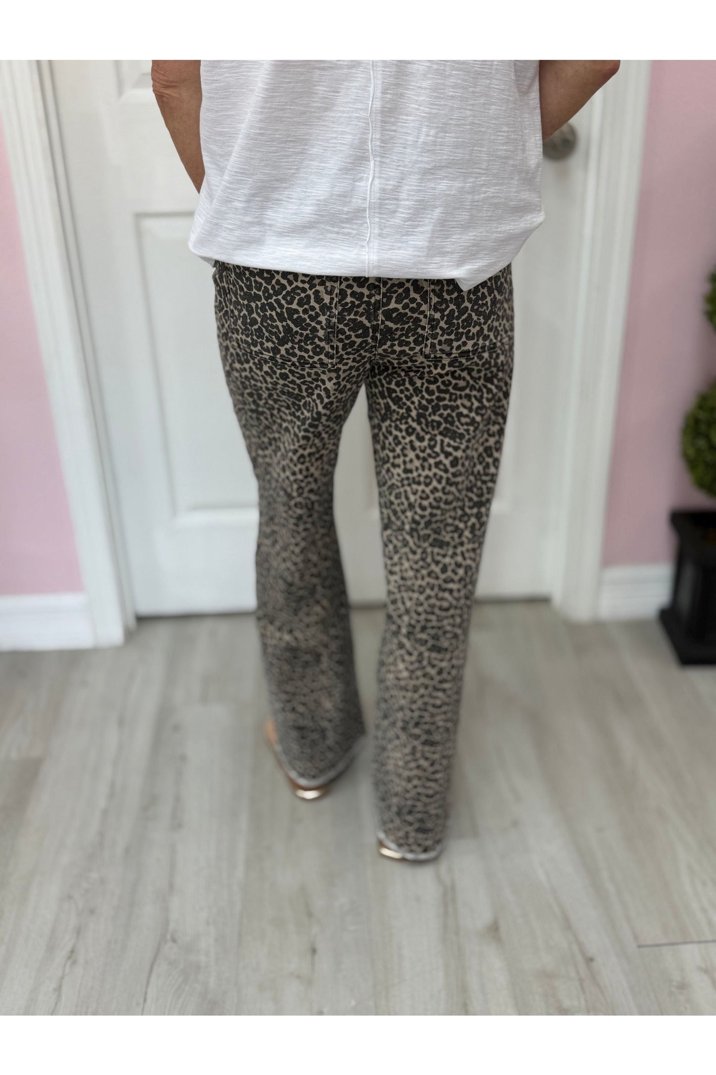 Leopard Print High Rise Flare Jeans