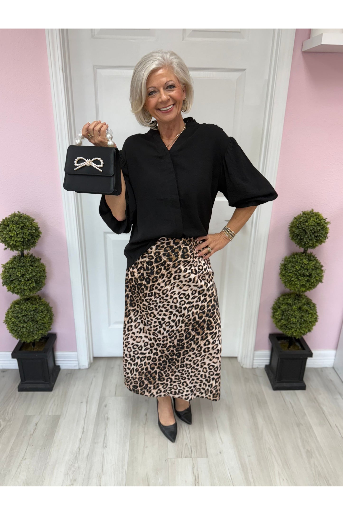 Satin Leopard A Line Midi