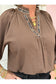 Solid Textured Blouse with Leopard Trim