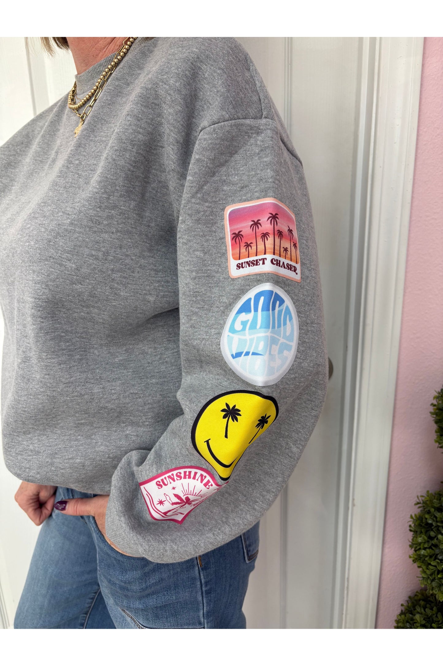 Heather Grey Crew w/Patches