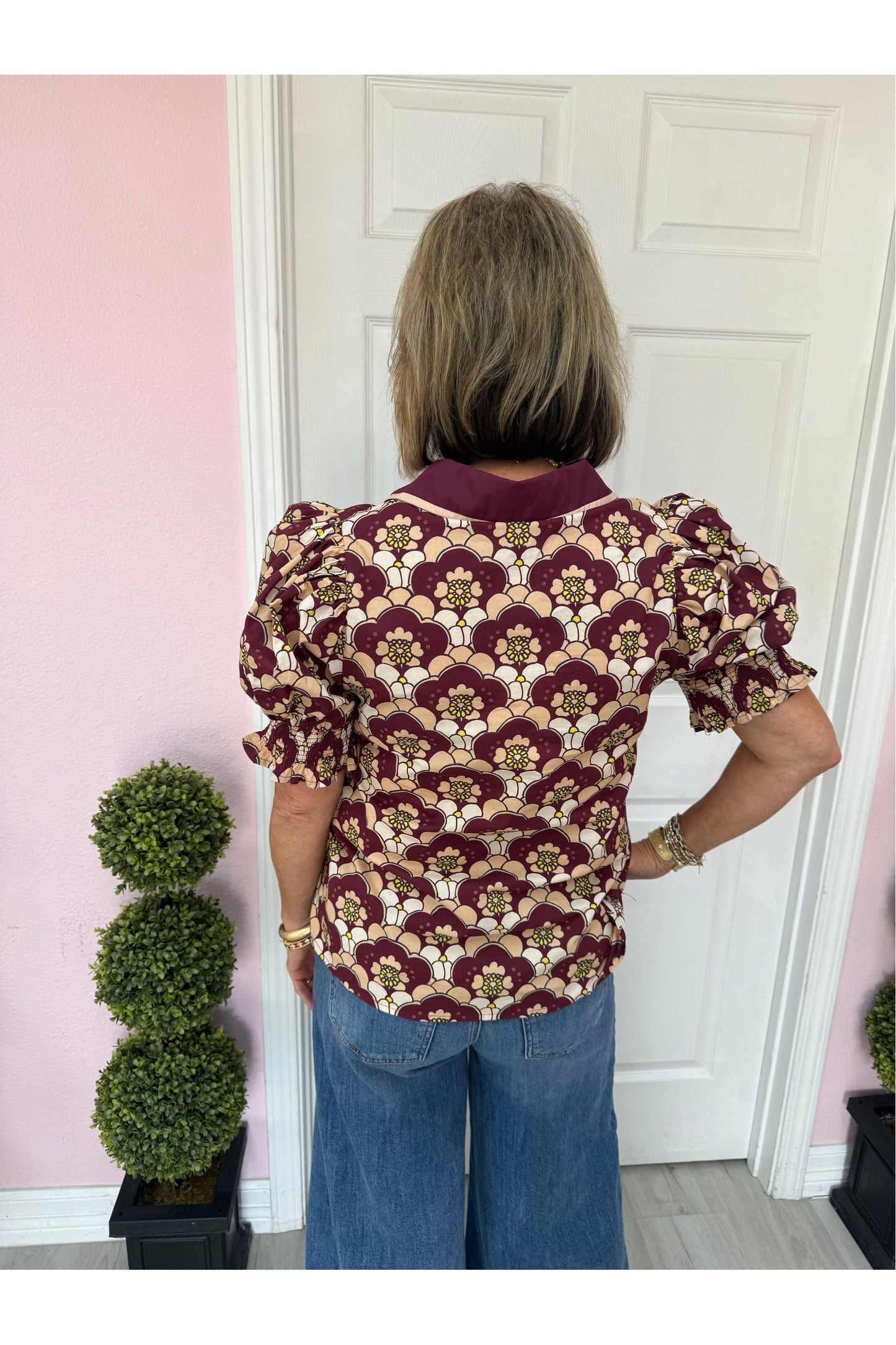 Burgundy Floral-Patterned Blouse