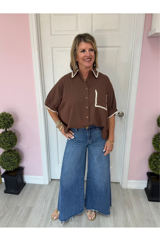 Whip Stitch Button Front Shirt