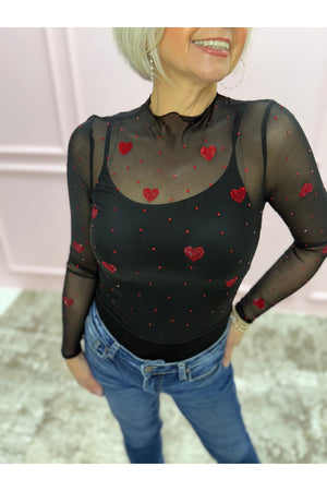 Red Heart Mesh Crop Top