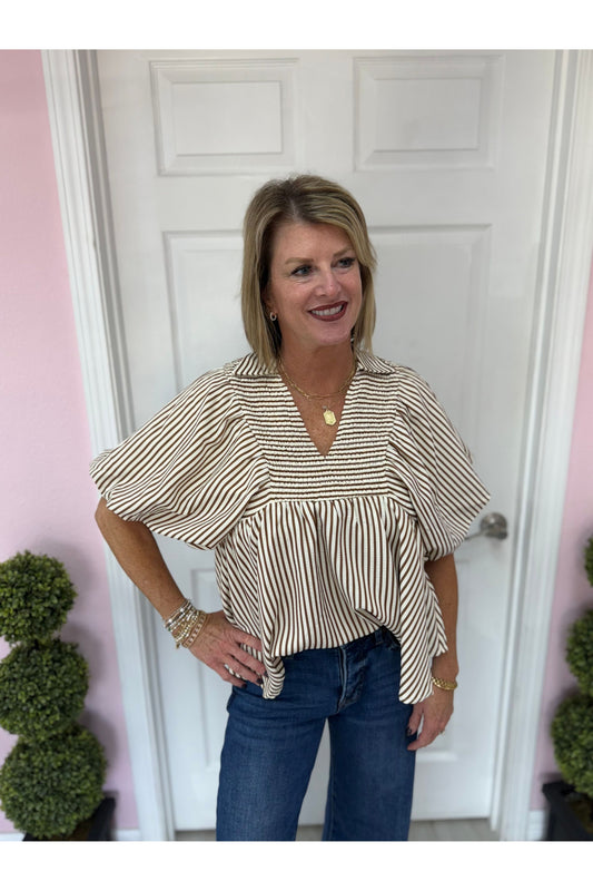 Sarah Striped Dolman Sleeve Blouse